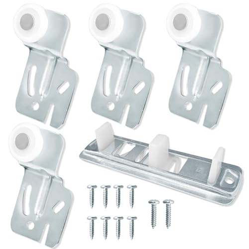 5 PCS Sliding Closet Door Roller Kit 1 x MP6560 +4 x MP6501 Wardrobe Door Roller with Slide Track Replacement for Top-Hung Sliding Closet Door Roller -Quiet Glide