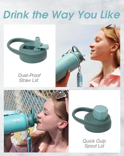 Image of Coolflask 40 oz Water Bottle Insulated Stainless Steel with Strap