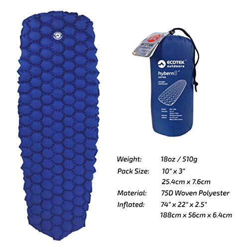 Ecotek Almofada para dormir Hybern8 Ultraleve inflável com design de colmeia flexível contornada – f