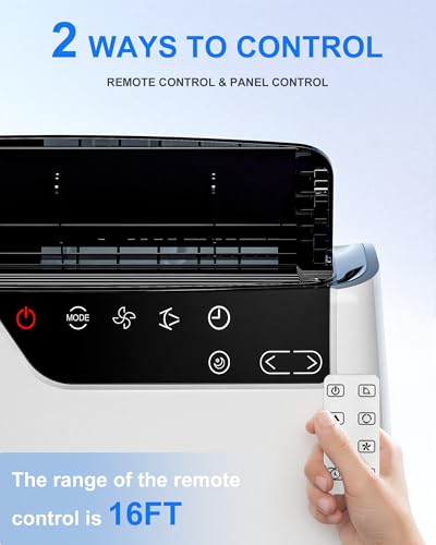Image of 16,000 BTU Portable Air Conditioners for Rooms Up To 800 Sq.Ft. Portable AC, Dehumidifier, 24H Timer, Sleep Mode & Water level indication, Remote Control & Window Kit, White & Black