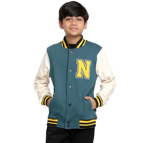 Image of Li'l Tomatoes Boys Winter Fleece Varsity Jacket | Warm Snap Button Baseball Style Sweatshirt | Casual Wear | 9-16 Years