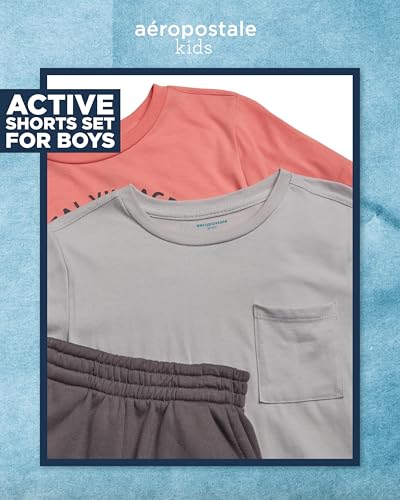 Image of AEROPOSTALE Boys Athletic Shorts Set - 3 Piece Performance Short Sleeve Graphic Boys T Shirts & Fleece Shorts (Size: 8-12)