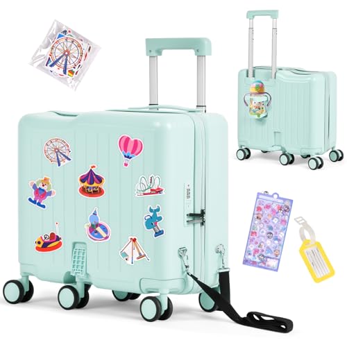 Kids Ride-On Luggage, 20" Hardshell Carry-On Suitcase with 6 Spin...