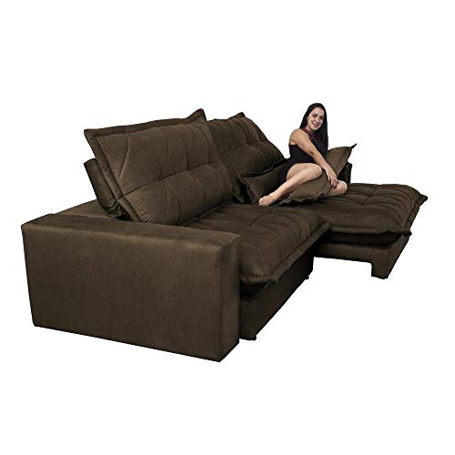 Sofa Retrátil e Reclinável com Molas Ensacadas Cama Inbox Soft 2,32 Mts Tecido Suede Café