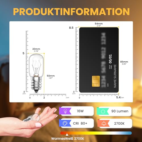 Bonlux E14 Backofenlampe Warmweiß Lampe Backofen Bis 300 Grad Dimmbar Salzlampe Glühbirne E14 14W 90LM Für Mikrowelle, Kühlschrank und Dunstabzugshaube 10 Stück