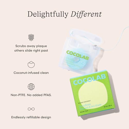 Image of Cocofloss Expanding Woven Dental Floss by Cocolab, Waxed Tooth Floss for Daily Oral Care, Coconut Oil Infused, Vegan, for Adults and Kids, Coconut Scent, 1 Pack
