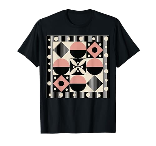 Mid Century Modern Geometric Black, Cream, Pink T-Shirt
