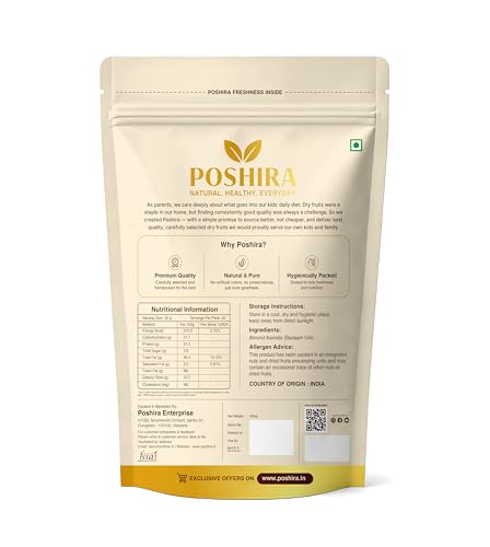 Image of POSHIRA Premium California Almonds (Badam) | 500g | Whole Gourmet Almonds | Naturally Nutritious | Daily Snacking | Vegan, Gluten Free, Non-GMO