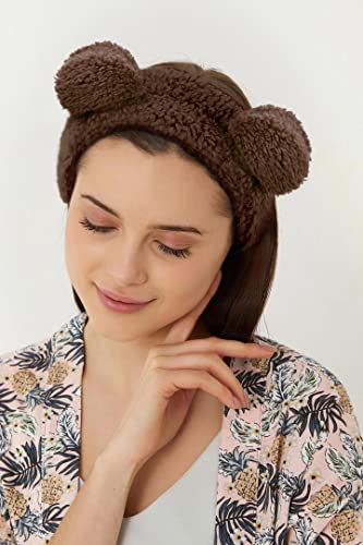 Huachi Spa Headbands For Women Girls Face Washing Makeup Cute Bear Ears Hair Bands Korean Elastic Fluffy Beauty Accessories, Brown #TOP5