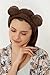 Huachi Bear Ears Headbands for Women Face Washing Spa Makeup Hair Bands Korean Elastic Fluffy Beauty Accessories, Brown