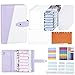 BBLIKE Classeur A6 enveloppe budget, planificateur budget ,Porte Documents Multifonctionnel avec Pochettes Transparentes Zippées Dossier , feuilles budgétaires et autocollants d'étiquettes （Mauve）