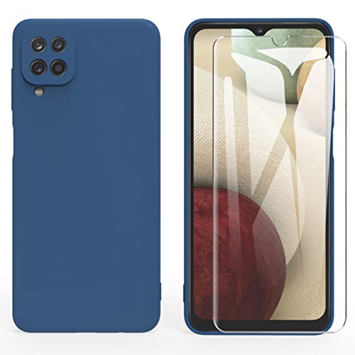 ARRYNN Funda Samsung Galaxy A12 con Cristal Templado Protector de Pantalla,Azul Ultra Slim Protectora Funda de Silicona Líquida Suave Case Cover para Samsung Galaxy A12 - Azul