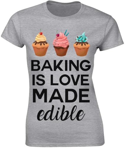 Baking is Love Made Edible Three Gorgeous Cupcakes - Camiseta para mujer, color gris, gris, S