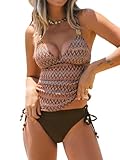 CUPSHE Women's Tankini Sets V Neck Two Piece Swimsuit Crisscross Adjustable Strappy Drawstring Swimwear Textured, M