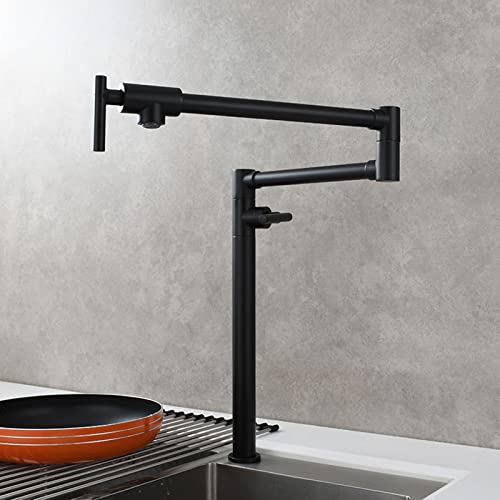 Robinet de cuisine double évier à bras articulés noir brossé