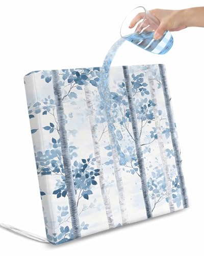 2 Pack Blue Ombre Leaves Waterproof Cushion Covers with Ties, Outdoor Patio Chaise Lounge Chair Seat Cushion Slip Covers Replacement(Only Cover) Gray Branches Forest 20