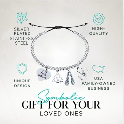 Sportybella Silver Stainless Steel Irish Dance Charm Bracelet – Adjustable Chain with I Love Irish Dancing, Trinity Knot, Dance Shoes & Clover Charms – Gift for Irish Dancers & Dance Teachers2