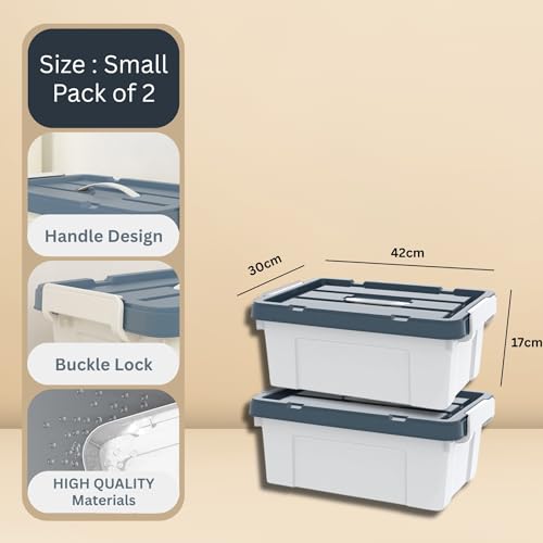 Image of HoopVool Multipurpose Plastic Storage Container Box - Sturdy and Versatile Home Organizer, Available in Multiple Size. (HEAVY GREY, HEAVY GREY SMALL- 16.5X11.8X6.7 INCH, PACK OF - 2)