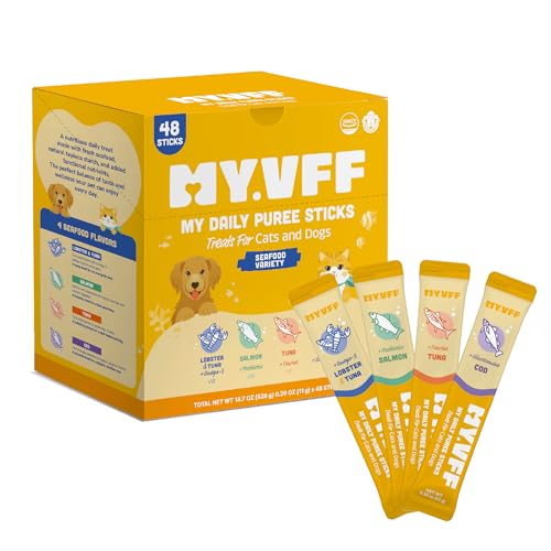 MYVFF My Daily Puree Sticks for Cats & Dogs, 48 Healthy Lickable Treats – Vet-Formulated Cat Tube...