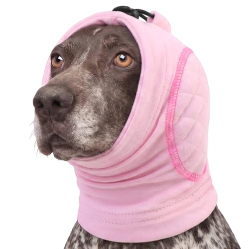 Image of No Shake Ear Wraps for Dogs, Dog Ear Cover with SoundProof Pads | Anxiety Relief Dog Head Wrap for Hematoma Wound, Adjustable Pet Calming Hoodie Ear Muffs Noise Protection, Pink L