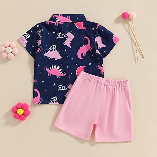 Image of Toddler Boy Summer Outfits Button Down Short Sleeve Floral Shirts & Casual Shorts 1-6 Years Boys Clothes Set