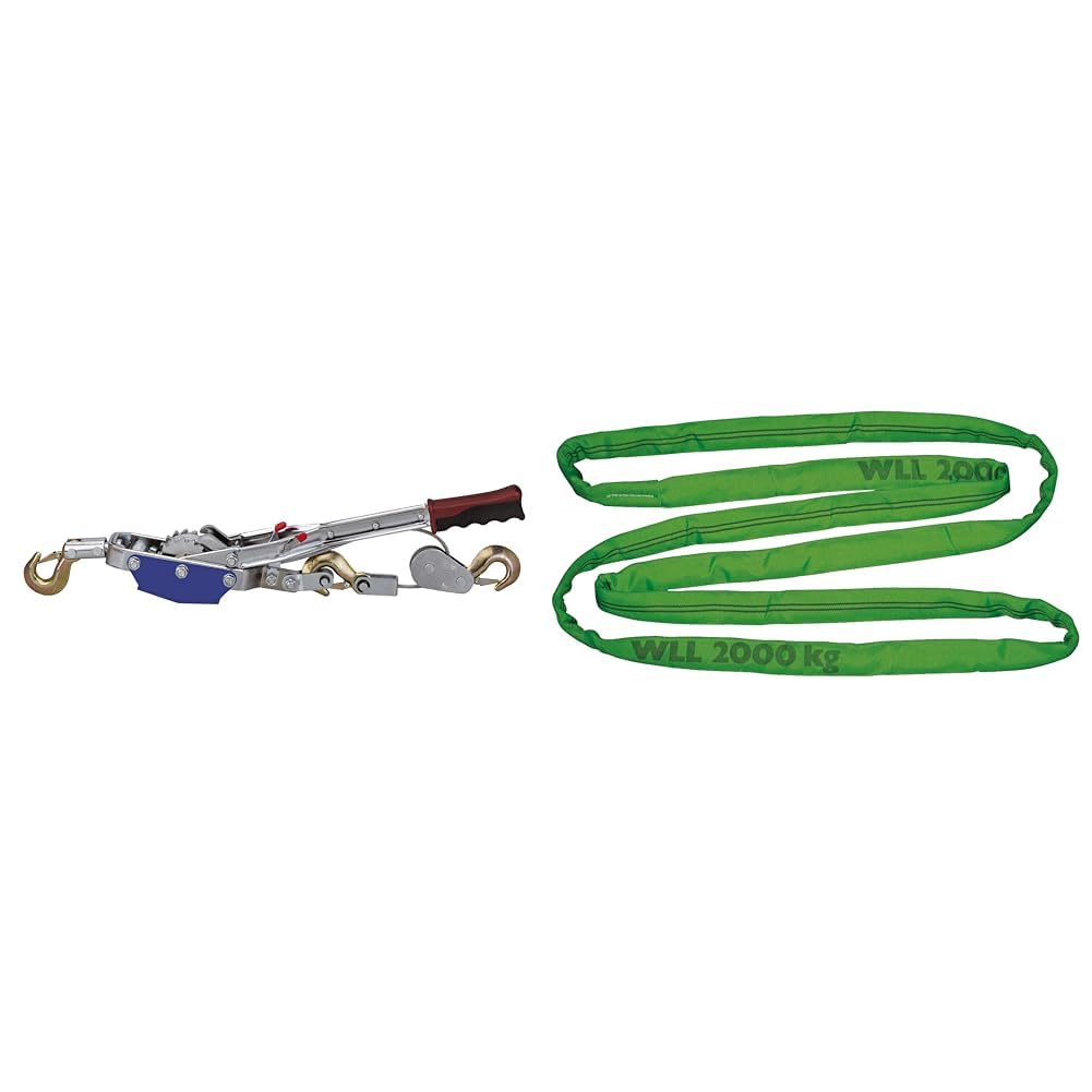 Eurofarm 37117 Palan manuel capacité 4 tonnes, diamètre 6 mm 3 m & Elingue Cravate 3 m/Vert/ 2 000 kg/ 4 000 kg