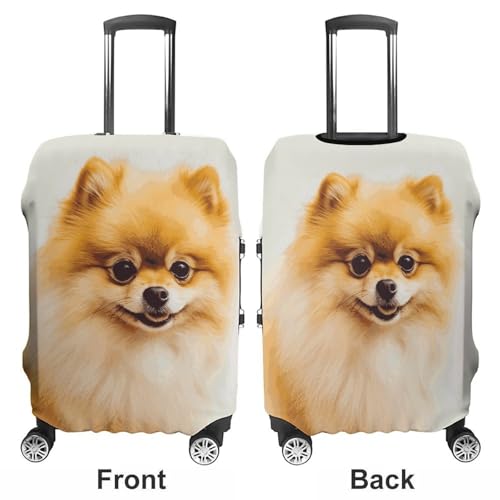 Yellow Pomeranian Luggage Cover, Washable Elastic Suitcase Cover Protector Fit 18-32 Inch Luggage3