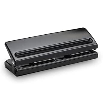 Merangue 3-Loch Locher Verstellbar | 12 Blatt Kapazität | Metall Locher Für Büro & Schule | Schwarz