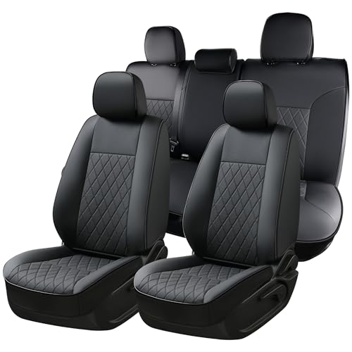 Image of Coverado Tacoma Seat Covers Full Set, Faux Leather Car Seat Covers Custom Fit for 2005-2023 Toyota Tacoma Double & Crew Cab SR SR5 Limited TRD Sport /Pro /Off Road Toyota Tacoma Accessories (Black)