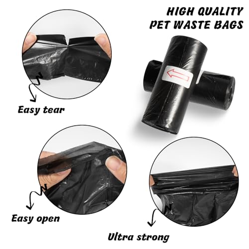 KOMABLEN 600 Stück Hundekotbeutel biologisch Abbaubar, 40 Rollen Kotbeutel für Hunde, Auslaufsicher Hundebeutel Kot, Tragbar Dick Hundetüten Hundezubehör mit Kotbeutelspender 33x22.8cm(Schwarz)