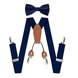 Topbuti Kids Boys Suspenders Bowtie Sets Adjustable Suspenders and Pre-tied Bow Tie with 4 Strong Metal Clips for Boys Girls (Navy Blue)