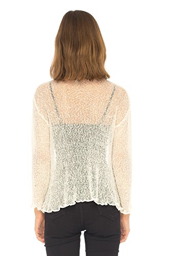 Shu-Shi Womens Sheer Shrug Tie Top Cardigan Lightweight Knit,Off White,One Size #TOP5