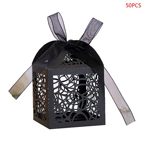 Ruinaier 50 piezas/juego de red de araña para Halloween, corte, huecos, regalos, caja de bombones con cinta, baby shower, boda, fiesta, negro