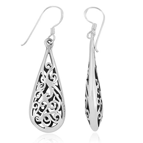 Mimi Sterling Silver Bali Inspired Filigree Teardrop Dangle Earrings #TOP2