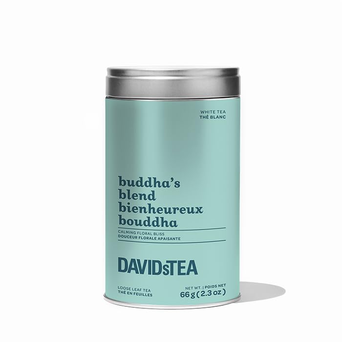DAVIDsTEA Buddha’s Blend White Tea – Loose Leaf White Tea with Jasmine Pearls & White Hibiscus – Medium Caffeine – 66g Iconic Tin – Delicate, Floral & Fruity Blend for Serene Sipping