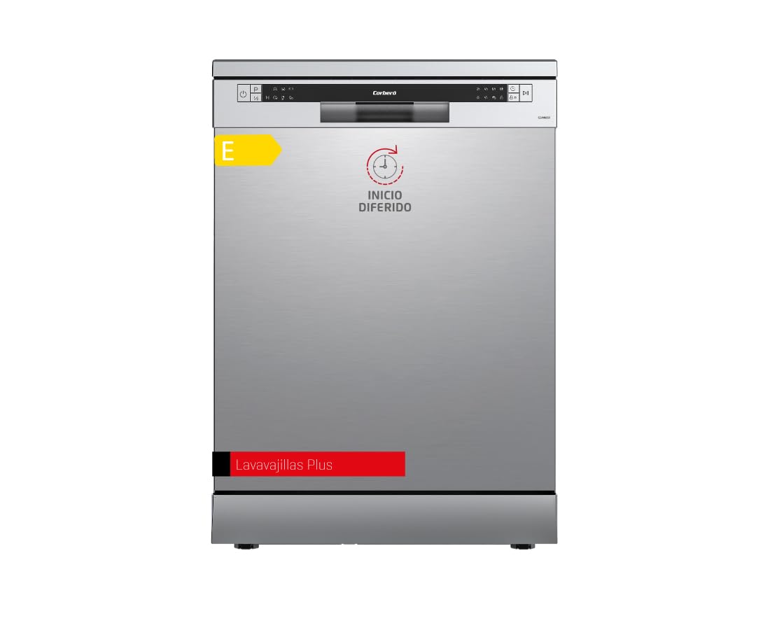 Corbero - Lavavajillas Plus 60 cm| CLVM605X | 12 Servicios| 6 Programas | 4 Temperaturas | Indicadores LED | Inicio Diferido | Media Carga |Función Inicio-​Pausa| Inox