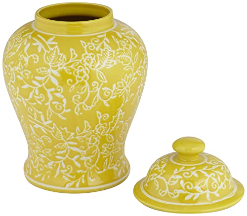 Dahlia Studios Floral Yellow And White 13" High Decorative Jar With Lid #TOP3