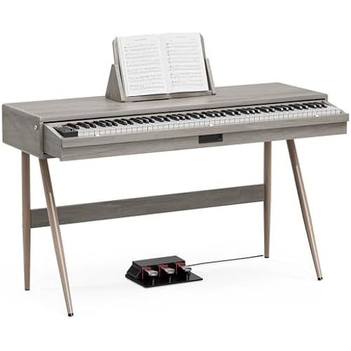 UMOMO 88 Key Weighted Digital Piano, Both Desk & Vanity Desk Piano, 88 Key Progressive Hammer-action Keyboard Piano for Beginners with MIDI, Gray