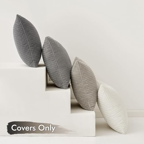 MIULEE Timeless Neutral Pillow Covers 20x20 Inch Set of 4 Mid Century Modern Grey Throw Pillows Rustic Corduroy Couch Pillowcases Nordic Home Decor for Sofa Living Room Bed