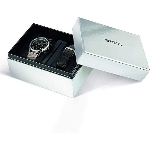BREIL Reloj Men's Six.3.Nine Esfera Mono-Negra Movimiento CRONÓGRAFO Cuarzo y Mesh Silver Steel TW1805