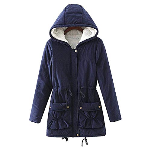 Aro Lora Women's Winter Faux Lamb Wool Hooded Coat Parka Cotton Outwear Jacket US Medium Navy