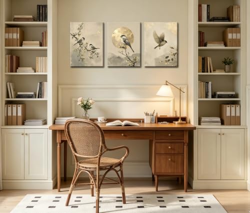 Image of Frimeeme Bird and Blossom Canvas Wall Art Set of 3, 12x16 inch