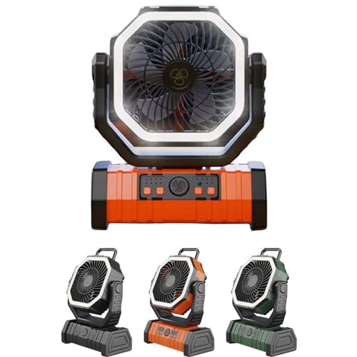 MRKU Ventilador portátil para Acampar, Ventilador Solar para Tienda de campaña con Luces LED, Ventilador de circulación de Aire con pivote de 270°, Ventilador de Escritorio con oscilación automática,