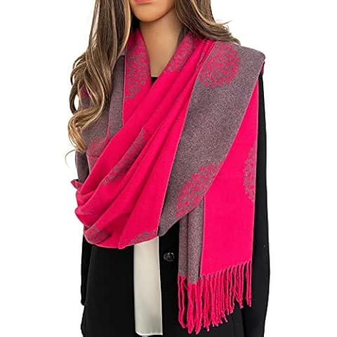 Cashmere Tree Life Blanket Scarf - Reversible Scarf Women Pashmina Shawl, Winter Scarfs Women, Large Wrap, Warm Scarf, Tree of Life Print Ladies Scarves Long Wraps, Womens Gifts (Fuchsia) Cover