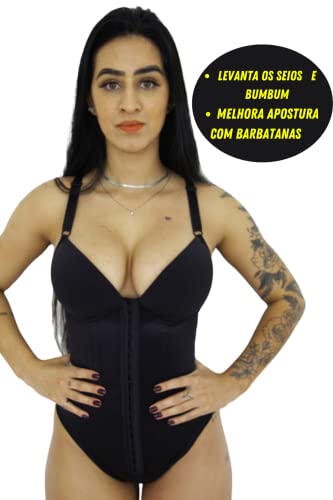 Cinta Body Com Bojo 6 Barbatanas Modelador Reforçado - (M03) Cor:Preto;Tamanho:M