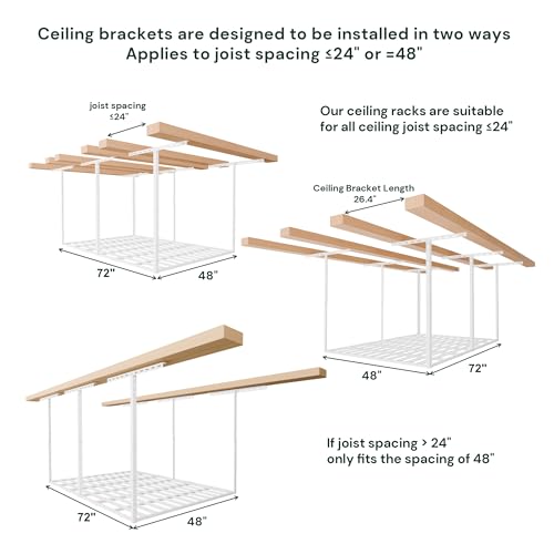 Image of SunsGrove 4x6 Garage Storage Overhead Rack Organization, Adjustable Ceiling Mounted Storage Racks, 800LBS Weight Capacity, 22 inch-40 inch Ceiling Dropdown, 2 Pcs, White