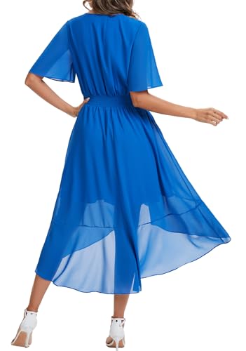 Image of Kormei Womens Short Sleeve Floral Maxi Dress High Low V-Neck Flowy Party Long Dresses