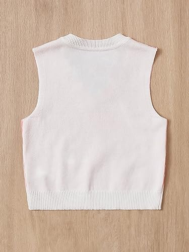 Milumia Girl's Casual Argyle Plaid Sweater Vest Round Neck Sleeveless Crop Top Pink and White 8Y2
