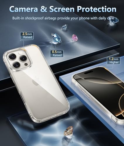 Image of FNTCASE for iPhone 16 Pro Case: Clear Phone Cases Compatible with Magsafe Slim Anti Yellowing Military Grade Drop Protection Rugged Shockproof Protective Transparent Cell Phone Cover (B-Clear)