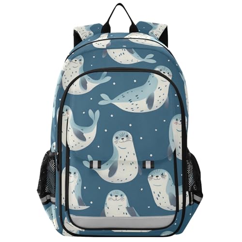 Seal Cartoon School Backpack Laptop Travel Backpack for Kids Girls Boys, Computer Notebooks Bookbag with Reflective Stripes